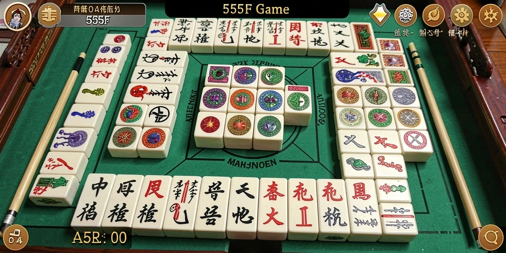 Screenshot permainan 555F menampilkan momen seru bermain Mahjong.