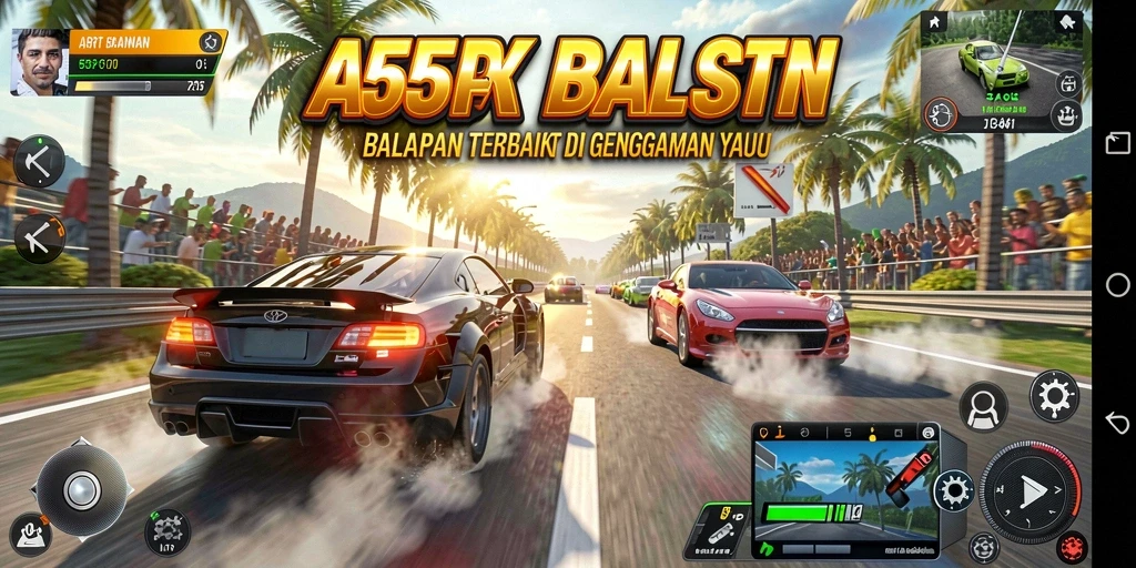 Menampilkan aksi balapan menegangkan dalam gameplay 55RT.