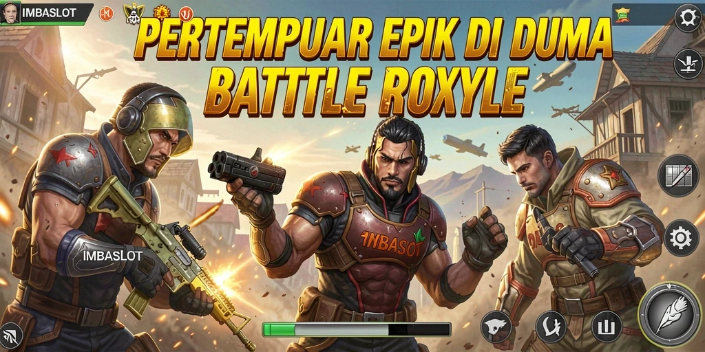 Screenshot permainan IMBASLOT menampilkan aksi pertempuran seru di dunia Battle Royale.