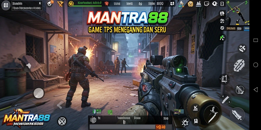 Screenshot MANTRA88 menampilkan aksi pertempuran seru dalam game TPS.