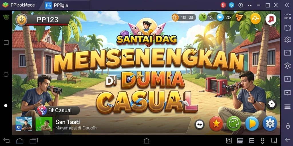 Screenshot menunjukkan gameplay PP123 yang menarik di level yang penuh warna.